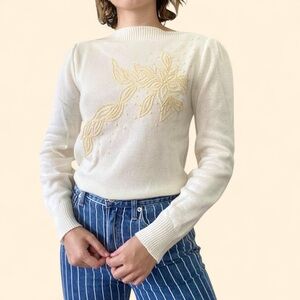 Cream Sweater with Gold Embroidery